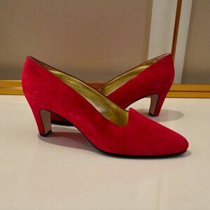 ESCADA Womens Red Suede Vintage Heels Sz 9.5